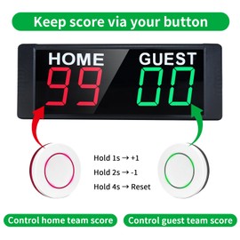 YZ Portable Electronic Scoreboard with 2 Button Control, Digital Scoreboard with Remote, Digital Cornhole Score Keeper, 12/24H Clock/Countdown Timer/Buzzer, Indoor&Outdoor Games(Battery)
