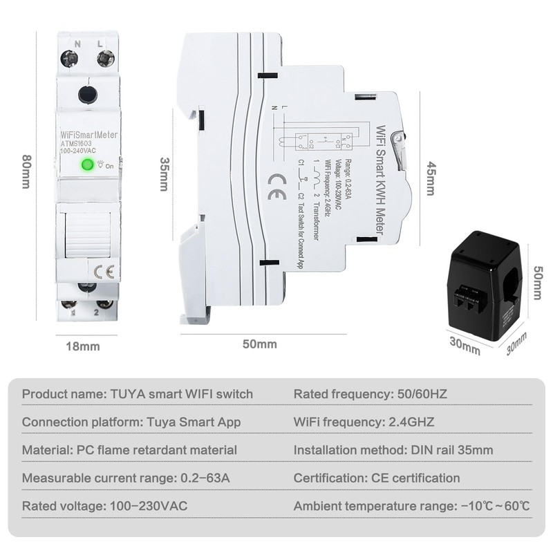 DEWIN ATMS1603 WiFi Intelligent Energy Meter with DIN Rail, DIN