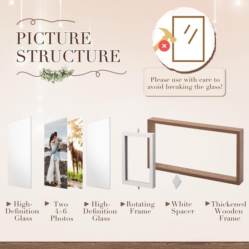 Vicenpal 2 Pack 4x6 Rotating Picture Frame, Double-sided Display 6