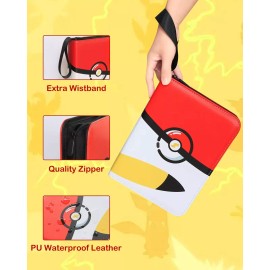Trading Card Binder, 4 Pocket 400 Cards Holder with 50 Removable Sleeves Display - Red