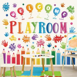 wondever Inspirational Quotes Colorful Pencil Wall Stickers Welcome Playroom Handprint Peel and Stick Wall Art Decals for Kids Room Elementary School Teacher Classroom