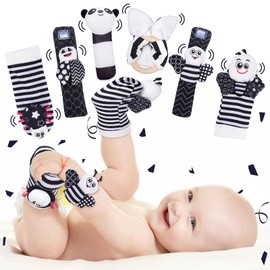 Funblitz Rattle Socks Baby 0-6 Months, Baby Toy 0-6 Months Baby Toy 6 Months Black White Toy Baby Wrist Rattle Socks Contrast Toy Newborn Gift Montessori Toy