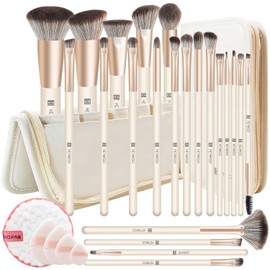 HEYMKGO Juego de 22 brochas de maquillaje profesionales de alta calidad, base sintética de contorno corrector de contorno para sombra de ojos, brochas de maquillaje con estuche, almohadillas