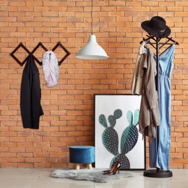 Relaxdays 1 x Wooden Extendable Coat Rack, 10 Coat Hooks, Scissor Wardrobe, Foldable, Dark Brown