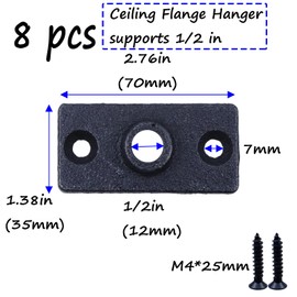 Semetall 1/2" Pipe Hanger Ceiling Flange Hanger,8PCS Ceiling Flange Hanger Plate for Plumbing and Industrial Decor,Black