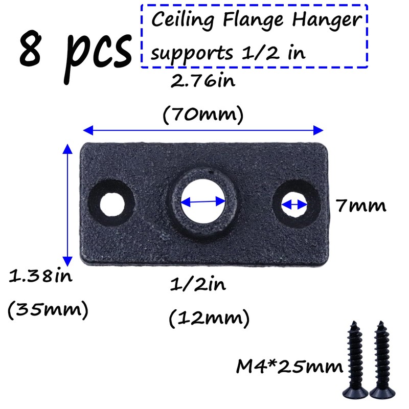 Semetall 1/2" Pipe Hanger Ceiling Flange Hanger,8PCS Ceiling Flange Hanger