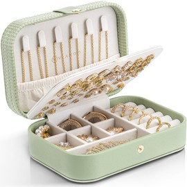Vlando Travel Jewellery Box, Jewellery Storage with Style, Small Jewellery Organiser for Earrings, Jewellery Travel Case, Gift Idea for Women, Girls, Green