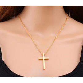 MiniJewelry Cross Necklace for Women Jesus Angel Religion Pendant Stainless Steel Rose Gold