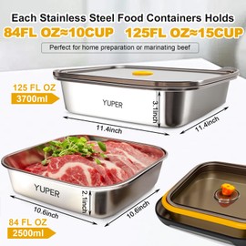 YUPER Stainless Steel Food Containers, Meal Prep Container, Bacon Cheese Container for Refrigerator, Stainless Steel Containers with Lids Fruit Lunch Storage, 2 Pack (84+125OZ)