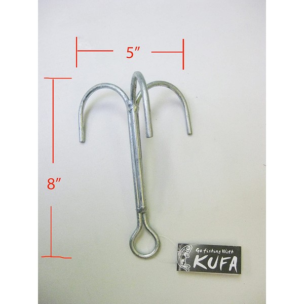KUFA Galvanized Steel Grapple Hooks, 8" H x 5" W
