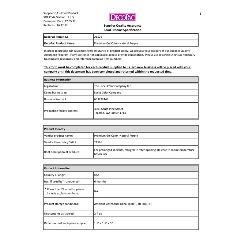 DecoPac Purple All-Natural Premium Gel Color 2oz