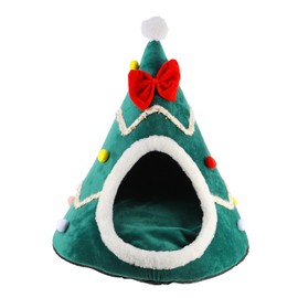 POPETPOP Christmas Cat Bed Cave- Winter Warm Christmas Dog Tent Bed Dog House Indoor Dog Kennel for Small Dogs Cats Kitten Bed(Christmas Tree-Upgraded Version)