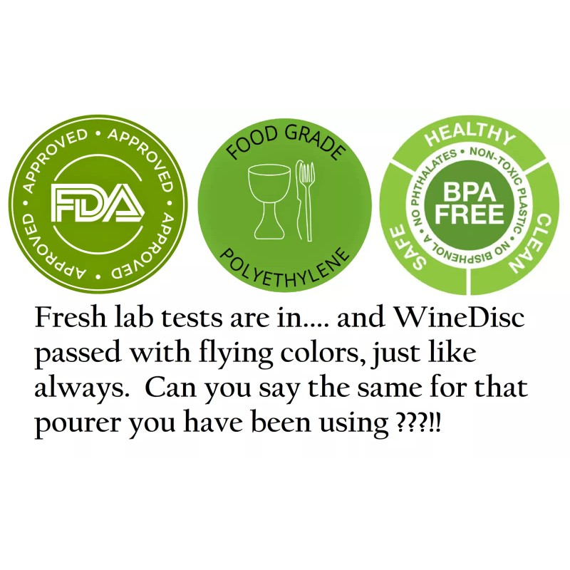 WineDisc 6 individually wrapped colorfully printed flexible Wine Disc pourers