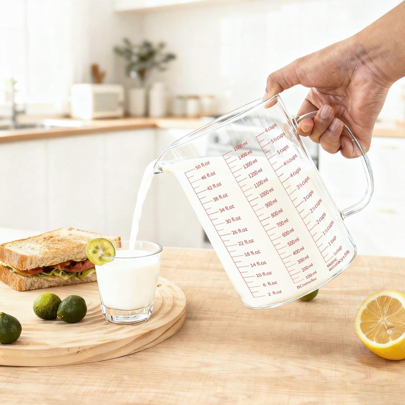 Ncnnwovf 1500ml/6 Cup Glass Measuring Cup,Measuring Cup with Silicone Boot,