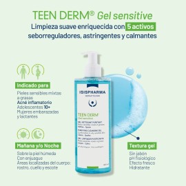 Isispharma Teen Derm Gel Sensitive 250ml Limpiador Facial Tipo de piel Grasa Mixta