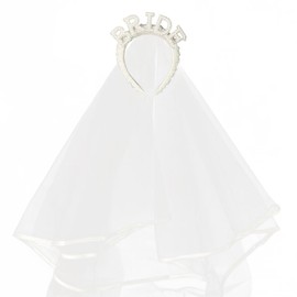 Ragyzity Pearl Bride Headband, Bachelorette Party Decorations, Bride to Be Headband and Veil Wedding Crowns Wedding Headband Bride Pearl Rhinestones Tiara for Wedding, Bridal Shower, Hen Party