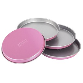 Zenker creative studio Schichtkuchenblech Set, runde Backformen, Backbleche mit Antihaftbeschichtung, Kuchenform: Ø170mmx15mm, kreatives Backen (Farbe: rosa, silber), Menge: 4 Stück