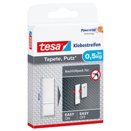tesa tesa Powerstrips Tapete&Putz - doppelseitige Klebestreifen fr Tapete und Gips - Ersatz-Klebestreifen Klebenagel - Haltekraft 0,5 kg/Nagel - 1 x 9 Streifen