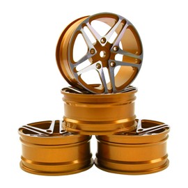 ShareGoo Metal Wheel Rims RC 12mm Hex Hubs 1/10 RC Drift On-Road Racing Touring Wheel Rim Compatible with HSP Tamiya Kyosho RedCat Sakura WLtoys Universal 1/10 RC Scales,5-Spoke (Golden)