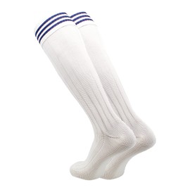 TCK Euro Style 3 Stripe Soccer Socks (White Navy, Large)