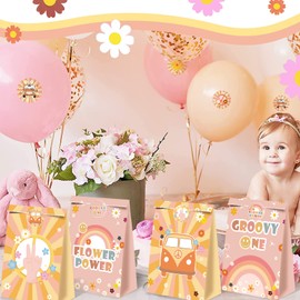 24Pcs Groovy Party Favors Bags Groovy One Party Decorations Girl Stay Groovy Gift Bags One Groovy Baby Birthday Decorations Girl Boho Rainbow Party Favors