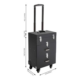 HAPPCUCOE Professional Makeup Train Case,Rolling Cosmetic Case,Makeup Trolley Case,Makeup Storage Organizer,Storage Cosmetic with 4 Wheel (Black)