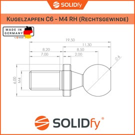 SOLIDfy® - [4x] Ball Pin C6 M4 DIN 71803 Form C with Threaded Pin Galvanised 6 mm