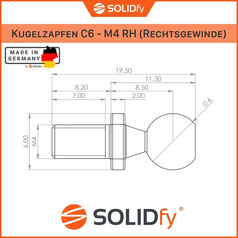 SOLIDfy® - [4x] Ball Pin C6 M4 DIN 71803 Form