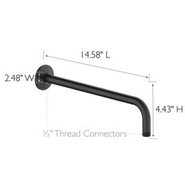 Design House 841494-MB 90-Degree 14.5-inch Steel Arm and Flange for Wall-Mounted or Fixed Shower Head, Matte Black