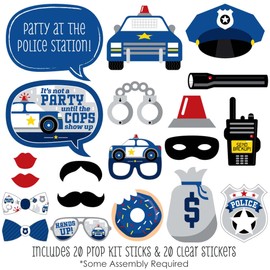Big Dot of Happiness Calling All Units - Police - Cop Birthday Party or Baby Shower Photo Booth Props Kit - 20 Count