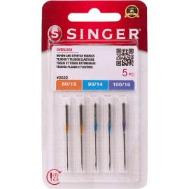 SINGER Overlock Serger Needles for Woven and Stretch Fabrics, Assorted, 5pcs