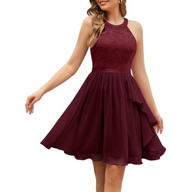 Wedtrend Semi Formal Dress for Women A Line Prom Dresses 2025 Swing Skater Halter Wedding Guest Dress Sleeveless Homecoming Dresses for Teens WT0213BurgundyM