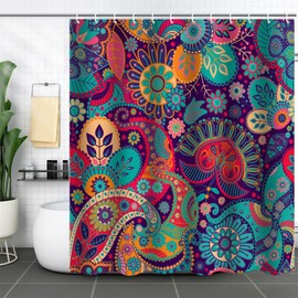 FAIRYGATE Shower Curtains Mould Proof Resistant Mandala Ethnic Decor Shower Curtain Retro Geometric Round Patterns Floral Print Theme Bathroom Set with Hooks B8612