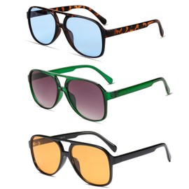 Freckles Mark Vintage Retro 70s Sunglasses for Women Men Classic Large Square Aviator Trendy Glasses (3: Yellow & Blue & Green, 60)