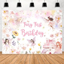 MAYSSKQ Fairy First Birthday Backdrop Fairy 1st Birthday Backdrop Enchanted Garden Birthday Whimsical Girl 1st Birthday Supplies Decorations (7x5ft)