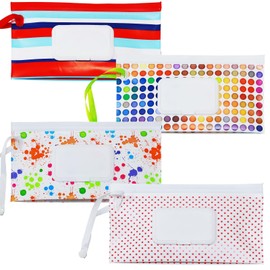 FAREVER Baby Wipe Dispenser, 4 Pack Portable Refillable Wipe Holder, Reusable Lightweight Wipes Holder Container for Travel Wet Wipe Pouch,Floral