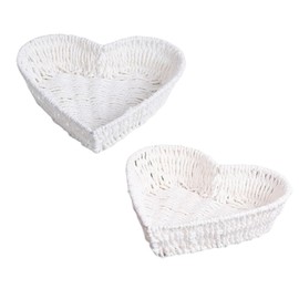 Gifthub 2Pcs Heart Shaped Fruit & Bread Rattan Basket, Multipurpose Durable, Easy to Use, Reusable Vegetable Storage, Table Decoration for Home Kitchen (White)