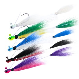 Goture Bucktail Jigs Saltwater, 5PCS 1/4oz Hair Jig with Weed Guard, Bucktail Jig Heads Saltwater Freshwater Fishing Lures Surf Fishing, Hair Jigs for Walleye, Bass, Trout, Salmon