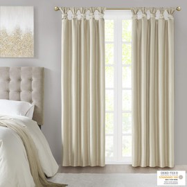 Madison Park Emilia Total Curtains Faux Silk Window, DIY Twist Tab Top Living Room Decor Thermal Insulated Light Blocking Drape for Bedroom and Apartments, 50x84, Champange Blackout