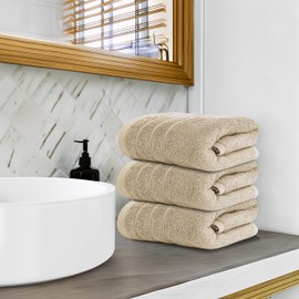 Tens Towels Pack of 6 Hand Towels, 100% Cotton, Lighter Weight, Quick to Dry, 16 x 28 Inches, Super Soft & Absorbent, Perfect for Bathroom & Kitchen (Beige)