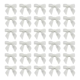 7Rainbows 50pcs Boutique 1.5" White Satin Ribbon Mini Bows for Craft Sewing Scrapbooking Wedding and Gift Wrapping