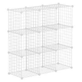 HUBSON Wire Cube Storage Organizer, Book/Toy/Craft/Potted Plants and petCloset Organizers and Storage Shelves, 9-Cube Freely Combinable Metal Grids Storage Shelf, White Iron
