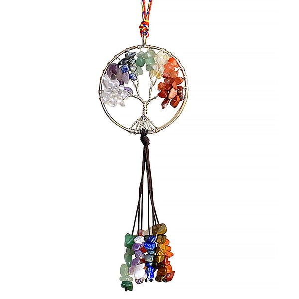 Tree of Life Hanging Decor Crystals and Healing Stones Car Decorations 7 Chakra Stones Hanging Ornament Meditation Gemstone Home Wall Spiritual Decor Gifts for Mom from Daughter, Mom Gifts