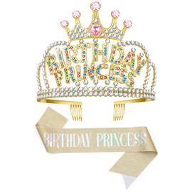 Papoopy Birthday Tiara and Crown with Sash, Birthday Sash for Birthday Party (Multi)