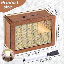 Wooden Money Box with Ticking Numbers, Wooden Piggy Bank with Counter, Money Box and 8 Stickers, Money Box with Counter, Reusable Money Box for Adults and Children