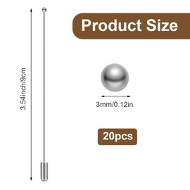 Qianyu 20 Pcs Brooch Pin Stick for Jewelry Making Silver Boutonniere Brooch Long Needle Lapel Hat Pins Round Ball Metal Safety Stick Pins Accessories for DIY Costume Suit Tie Scarf Badge Craft