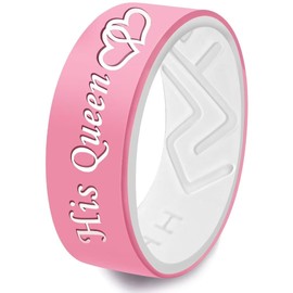 XAHH Silicone Ring for Couple,His Queen Her King Lovers Ring, Him Her Engagement Wedding Bands Matching Sets,Promise Love Heart Ring,Pink Women Size 8