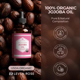 Leven Rose Jojoba Oil Organic Pure Cold Pressed Carrier Natural Unrefined Moisturizer for Skin Hair and Nails 4oz Size / 레벤 로즈 호호바 오일 유기농 퓨어 콜드 프레스 캐리어 피부 모발 및 손톱을 위한 천연 정제되지 않은 보습제 4온스 Size