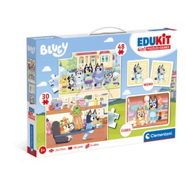 Clementoni Edukit 4 in 1 Bluey (Memo, Puzzle 30 and 48 Pieces, 6 Cubes) - Educational Games for Children - Memory and Logic Game 18320