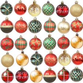 Christmas Baubles Christmas Tree Decoration Set, 30 Pieces 60 mm Plastic Christmas Tree Baubles with Hanger, Christmas Tree for Christmas, Wedding, Party (Red Green)